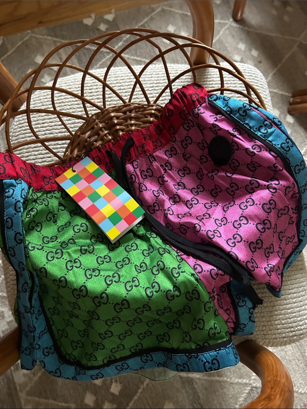 Gucci (probably Faux Gucci) Multicolor GG shorts - Pink, Green & Blue